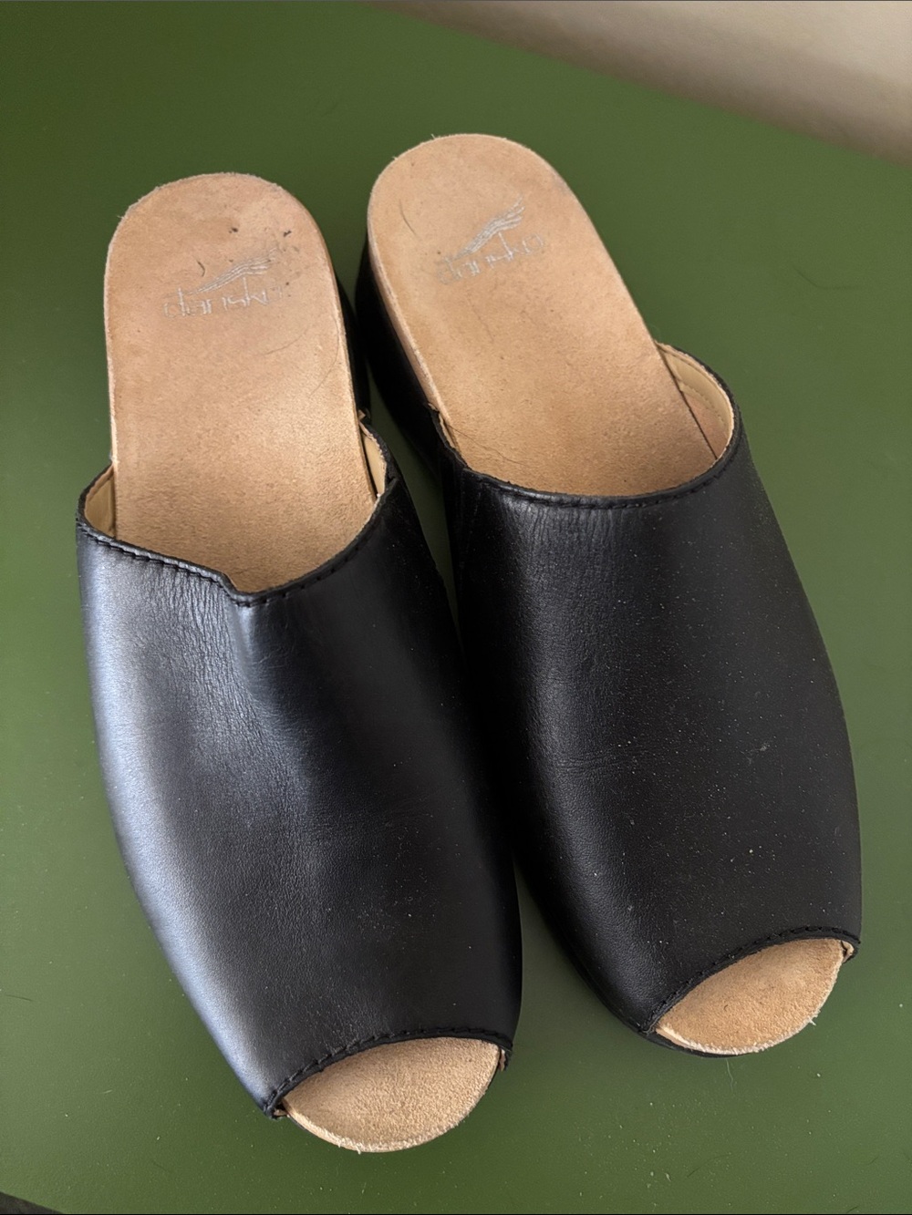 Dansko Black Leather Peep-Toe Clogs